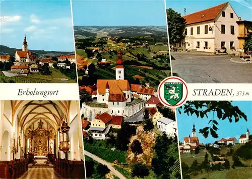 AK / Ansichtskarte  Straden_Steiermark_AT Ortspartie mit Gleichenberger Kogel Fliegeraufnahme mit Gasthof und Kirche Inneres