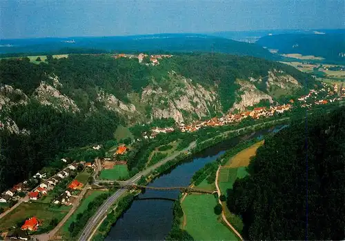 AK / Ansichtskarte 73957438 Essing Burg Randeck Holzbruecke ueber den Rhein-Main-Donaukanal Fliegeraufnahme 