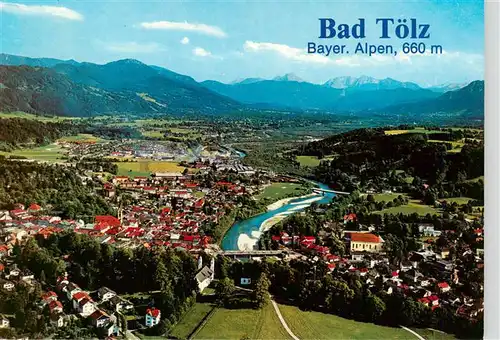 AK / Ansichtskarte 73957466 BAD_ToeLZ Blick ueber den Kalvarienberg ins Isartal und zu den Tegernseer Bergen Fliegeraufnahme