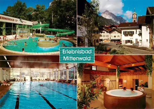 AK / Ansichtskarte  MITTENWALD_Bayern Hallenbad mit Erlebnisbecken Whirlpool Ortspartie