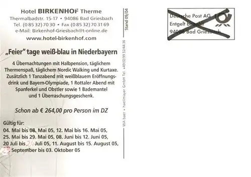 AK / Ansichtskarte 73957551 Bad_Griesbach_Rottal Hotel Birkenhof Therme Terrasse Schwimmbad