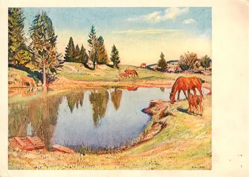 AK / Ansichtskarte  LA_CHAUX-DE-FONDS_NE Aux Franches Montagnes Lago nelle montagne Kuenstlerkarte