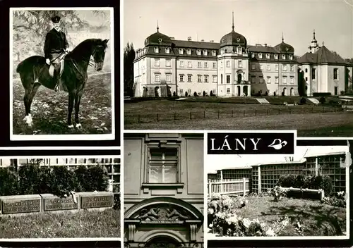 AK / Ansichtskarte  Lany_CZ Schloss Praesident Masaryk zu Pferd Grabsteine