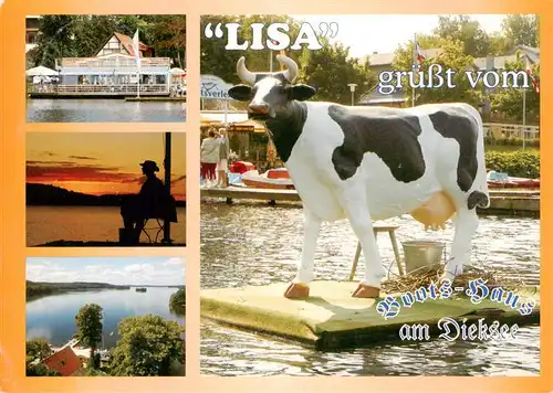 AK / Ansichtskarte 73957711 Malente-Gremsmuehlen Fischerhuette Tante Tine Kuh Lisa Bootshaus am Dieksee Abendsonne