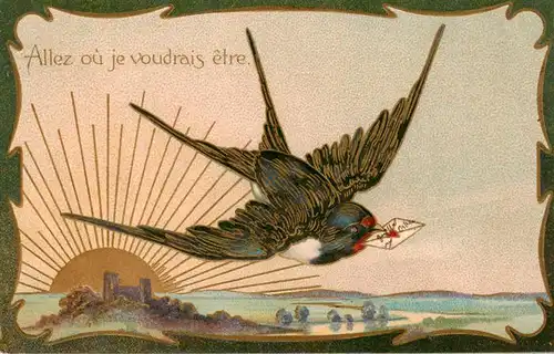 AK / Ansichtskarte  Schwalbe_Swallow_Hirondelle_Golondria_Voegel_Birds_Oiseaux Brief Allez ou je Voudrais etre 