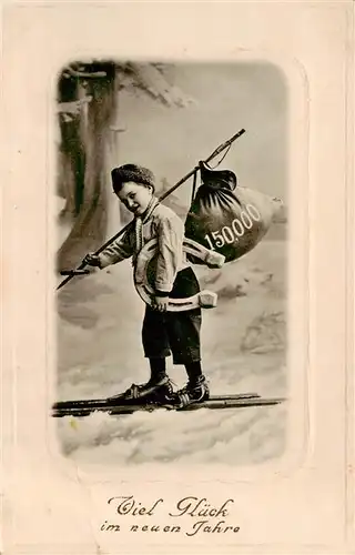 AK / Ansichtskarte 73957826 Hufeisen Viel Glueck Neujahr Kins Ski