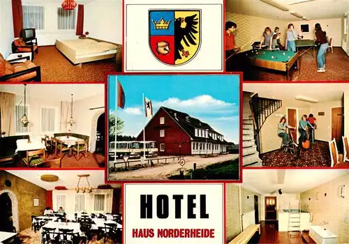 AK / Ansichtskarte 73957918 Bordelum Hotel Haus Norderheide Gastraeume Billardzimmer Fitnessraum Zimmer