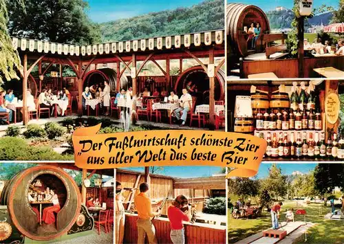 AK / Ansichtskarte  Riedenburg_Altmuehltal Fasslwirtschaft Gastraeume Fass Schiesstand Minigolf