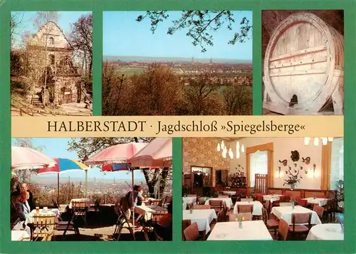 AK / Ansichtskarte 73957983 Halberstadt Jagdschloss Spiegelsberge Gastraeume Terrasse Panorama Fass