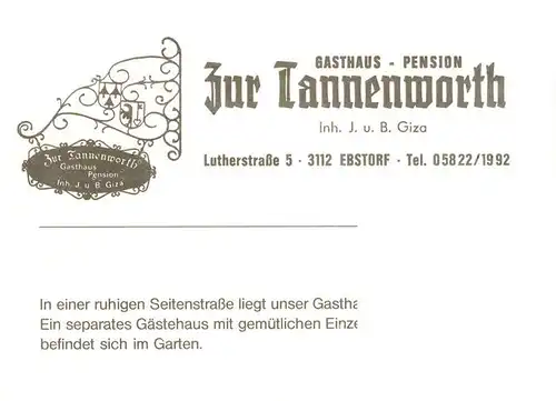 AK / Ansichtskarte 73957994 Ebstorf Gathaus Pension Zur Tannenworth