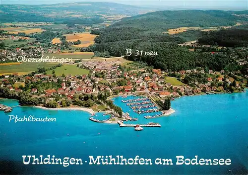 AK / Ansichtskarte  Muehlhofen_Uhldingen-Muehlhofen Fliegeraufnahme mit Oberuhldingen Pfahlbauten und Yachthafen