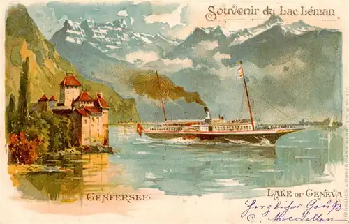 AK / Ansichtskarte  CHILLON_Chateau_de_Montreux_VD Lac Léman et les Alpes Kuenstlerkarte