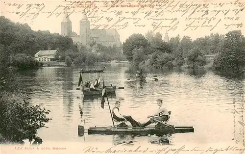 AK / Ansichtskarte  Rochlitz__Sachsen Partie an der Mulde Bootfahren Blick zur Kirche