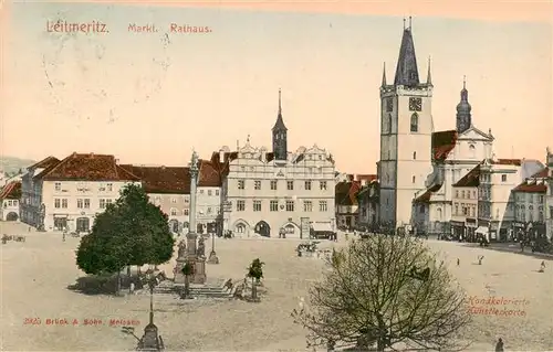 AK / Ansichtskarte  Leitmeritz_Litomerice_CZ Marktplatz Rathaus Denkmal Handkolorierte Kuenstlerkarte