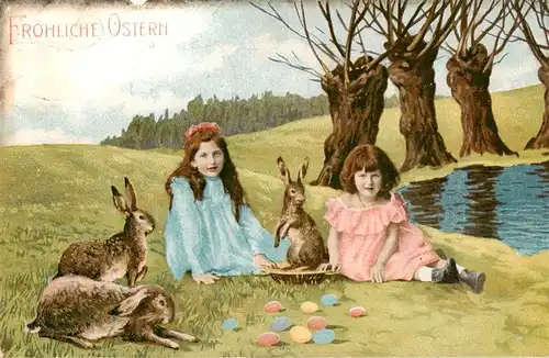 AK / Ansichtskarte  Ostern_Easter_Paques_Pasqua Kinder Hasen Eier litho