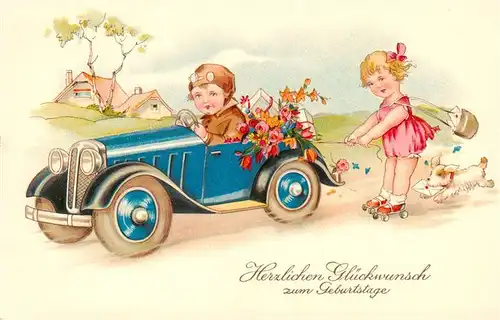 AK / Ansichtskarte  Verlag_EAS_Nr. 2025 Geburtstag Kinder Hund Auto 