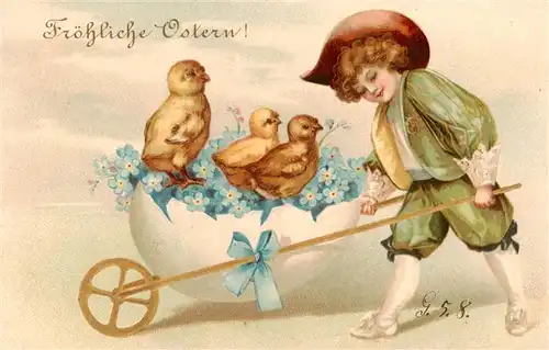 AK / Ansichtskarte  Ostern_Easter_Paques_Pasqua Kind Kuecken Ei litho