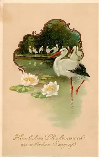 AK / Ansichtskarte  Storch_Stork_Cigogne_Ciguena Glueckwunsch