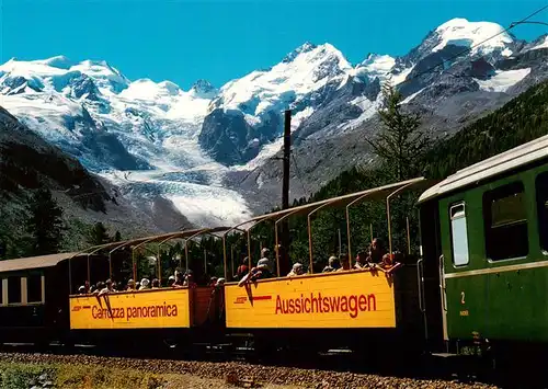 AK / Ansichtskarte  Eisenbahn_Railway_Chemin_de_Fer Aussichtswagen Rhaetischen Bahn Berninagruppe