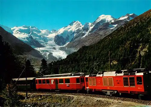 AK / Ansichtskarte 73958432 Eisenbahn_Railway_Chemin_de_Fer Bernina Bahn Morteratschgletscher Bellavista Piz Bernina 