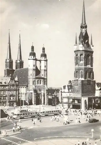 AK / Ansichtskarte  Strassenbahn_Tramway-- Halle Marktplatz Marktkirche Roter Turm