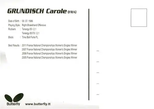 AK / Ansichtskarte  Tischtennis_Table-Tennis_Tennis_de_Table Grundisch Carole FRA 2013