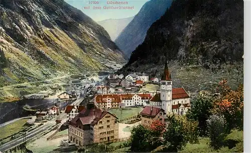 AK / Ansichtskarte  Goeschenen_Goeschenen_UR Ortsansicht mit Kirche Blick gegen Gotthardtunnel