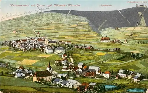 AK / Ansichtskarte 73958527 Oberwiesenthal_Erzgebirge mit Unter- und Boemisch-Wiesental Sporthotel Fichtelberg