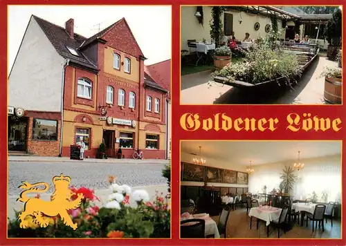 AK / Ansichtskarte  Luebben_Spreewald Speiserestaurant Goldener Loewe Gastraum Terrasse