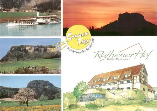 AK / Ansichtskarte 73958658 Weissig_Freital Raddampfer Panorama Rathener Hof Hotel