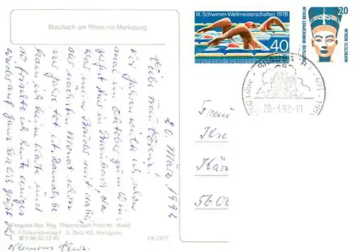 AK / Ansichtskarte  Braubach_Rhein Fliegeraufnahme mit Marksburg