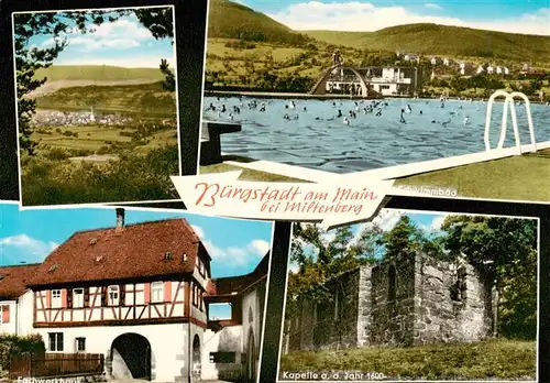 AK / Ansichtskarte 73958736 Buergstadt_Main Panorama Schwimmbad Fachwerkhaus Kapelle aus dem Jahr 1600