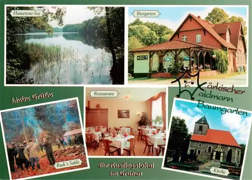 AK / Ansichtskarte 73958793 Baumgarten_Gransee Huwenow See Biergarten Restaurant Maerkischer Waidmann Gastraum Rudis Suhle Kirche