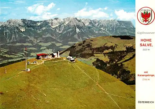 AK / Ansichtskarte  Hopfgarten_Brixental_Tirol_AT Gipfelrestaurant Hohe Salve mit Kaisergebirge Fliegeraufnahme