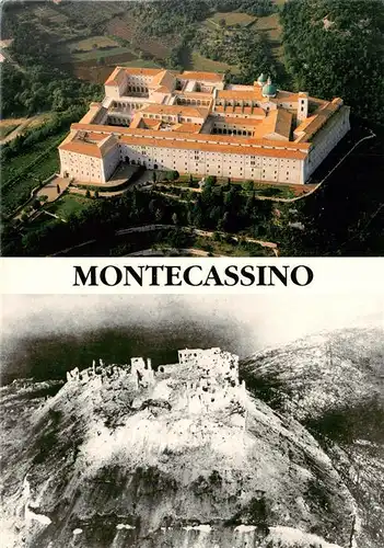 AK / Ansichtskarte 73958824 Montecassino_Cassino_IT Abbazia di Montecassino The Abbey today and after the bombing 1944 Vue Aerial