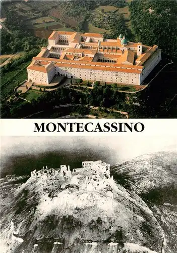 AK / Ansichtskarte  Montecassino_Cassino_IT Abbazia di Montecassino The Abbey today and after the bombing 1944 Vue Aerial