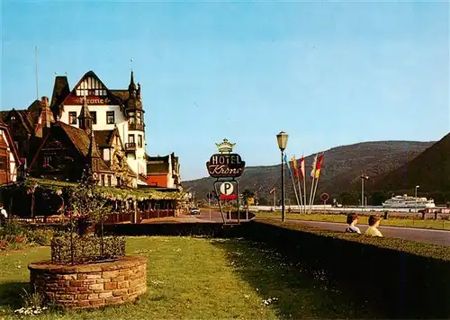 AK / Ansichtskarte 73958839 AssMANNSHAUSEN_Rhein Hotel Krone mit Blick zum Rhein