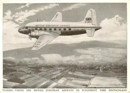 AK / Ansichtskarte  Flugzeuge_Zivil Vickers-Viking British European Airways  ueber Deutschland