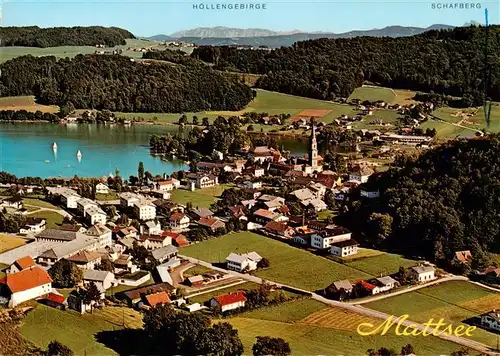 AK / Ansichtskarte  Mattsee_Salzburg_AT Fliegeraufnahme mit Niedertrumersee Hoellengebirge und Schafberg
