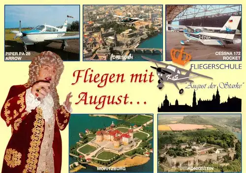 AK / Ansichtskarte  DRESDEN_Elbe Fliegerschule August der Starke mit Piper PA 26 Cessna 172 Rocket Fliegeraufnahmen Dresden Moritzburg Koenigstein