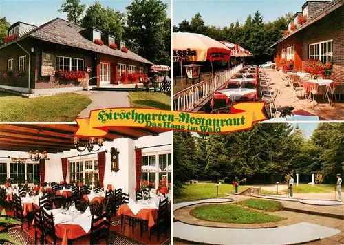 AK / Ansichtskarte 73959159 Dornholzhausen_Taunus Hirschgarten Restaurant Terrasse Gastraeme Minigolfanlage