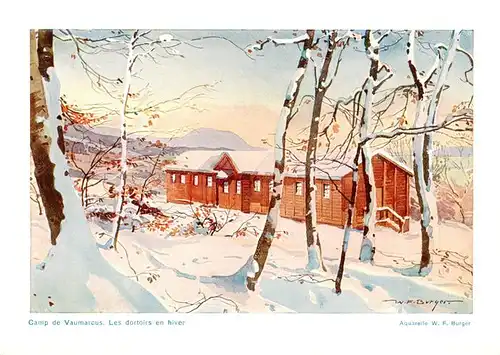 AK / Ansichtskarte  Vaumarcus_NE Camp de Vaumarcus Les dortoirs en hiver Aquarelle W. F. Burger Kuenstlerkarte