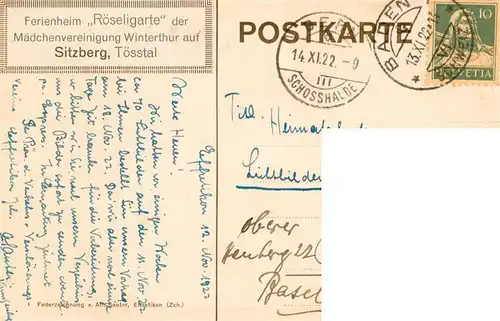 AK / Ansichtskarte  Sitzberg_Toesstal_ZH Ferienheim Roeseligarte der Maedchenvereinigung Winterthur Kuenstlerkarte