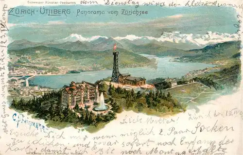 AK / Ansichtskarte  Uetliberg_ueetliberg_ZH Panorama Zuerichsee Alpenkette Litho