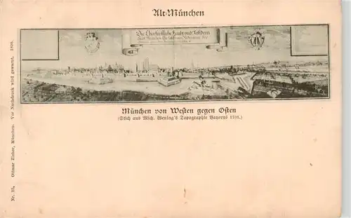 AK / Ansichtskarte 73959560 Alt-MueNCHEN Muenchen von Westen gegen Osten Stich aus Rich. Wening's Topographie Bayerns 1701 Kuenstlerkarte