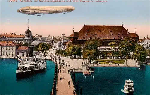 AK / Ansichtskarte 73959602 KONSTANZ_Bodensee_BW Konziliumsgebaeude Graf Zeppelin Luftschiff
