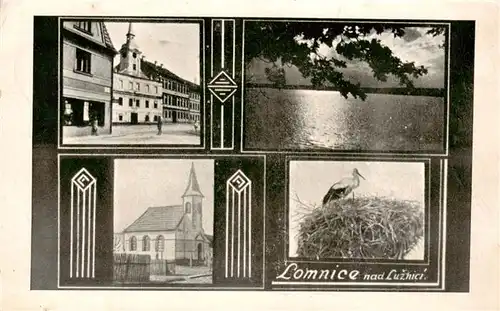 AK / Ansichtskarte 73959624 Lomnice_Luznici_Lomnitz_Lainsitz Zentrum Kirche Storchennest