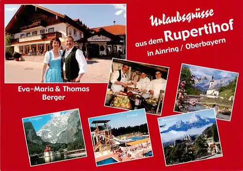 AK / Ansichtskarte 73959797 Ainring Hotel Rupertihof Eva Maria und Thomas Berger Gaststube Koenigsee Schwimmbad Watzmann Kirche