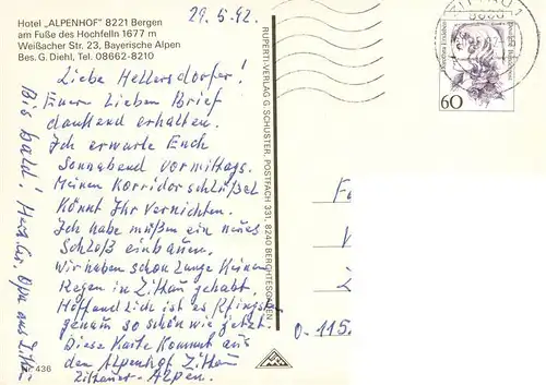 AK / Ansichtskarte  Bergen_Nussdorf Hotel Alpenhof mit Hochfelln und Hochgern