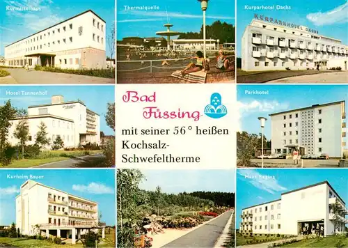 AK / Ansichtskarte 73959888 Bad_Fuessing Kurmittelhaus Thermalquelle Kurparkhotel Dachs Hotel Tannenhof Parkhotel Kurheim Bauer Haus Regina